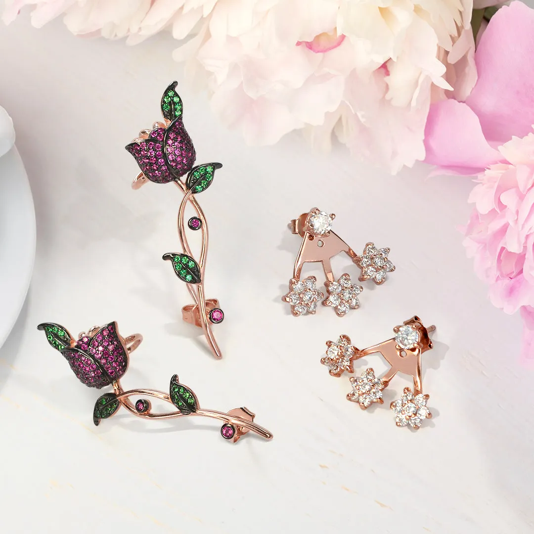 14K Gold Plated CZ Leaf Ear Cuff Cartilage Wrap Earrings Sterling Silver