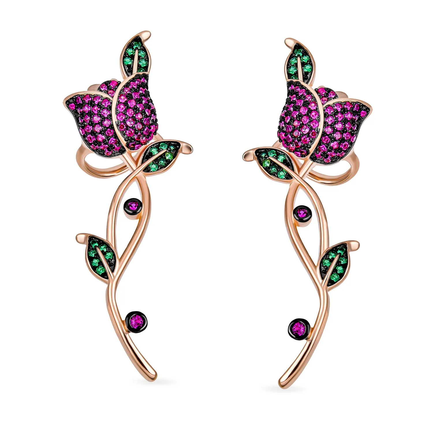 14K Gold Plated CZ Leaf Ear Cuff Cartilage Wrap Earrings Sterling Silver