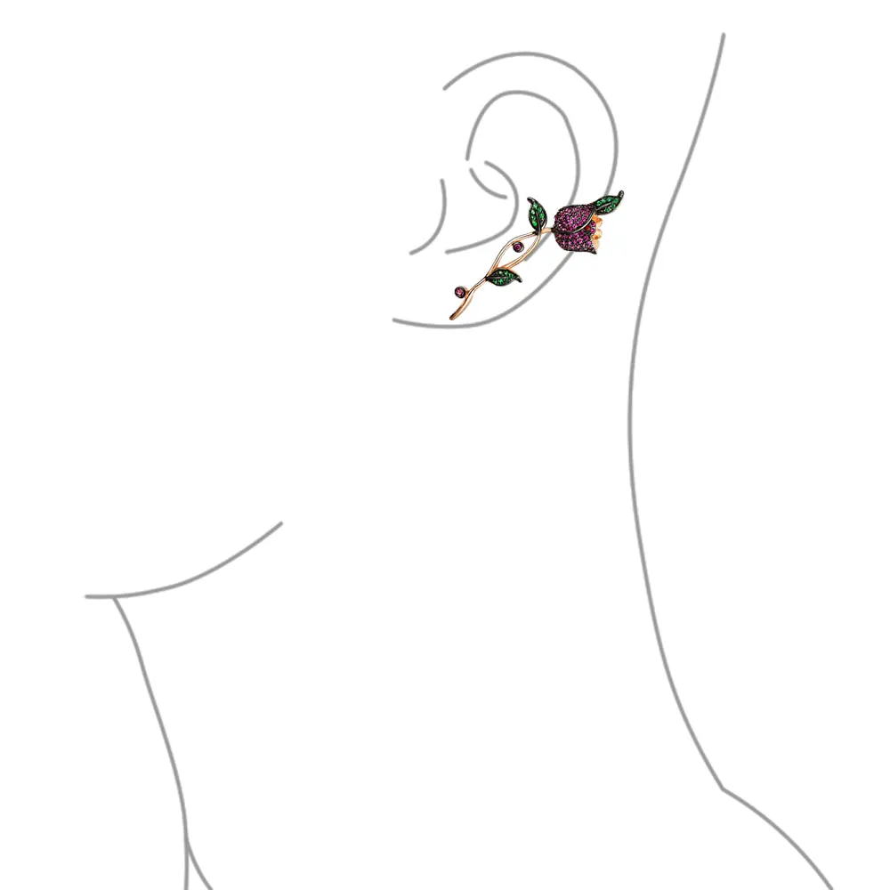 14K Gold Plated CZ Leaf Ear Cuff Cartilage Wrap Earrings Sterling Silver