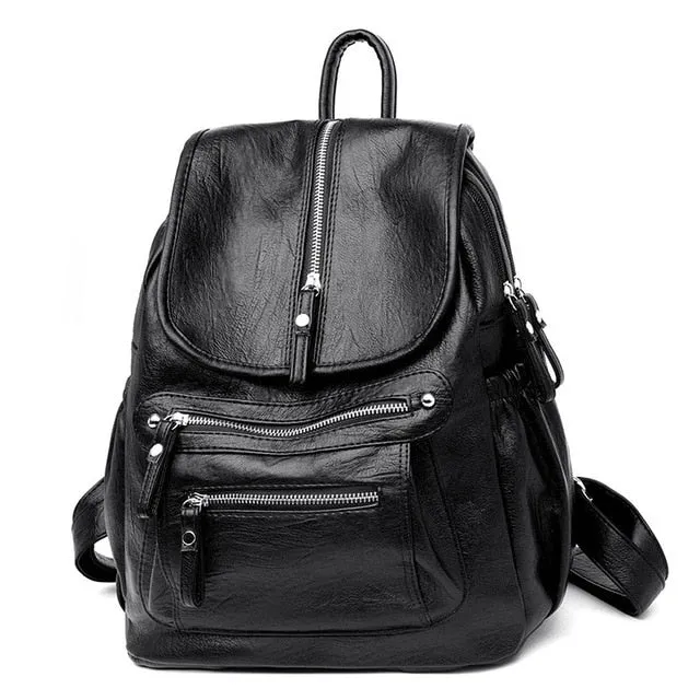 2018 Women Backpack high quality Leather  Fashion school Backpacks Female Feminine Casual Large Capacity Vintage Shoulder Bags