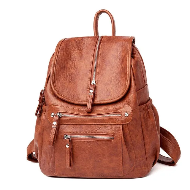 2018 Women Backpack high quality Leather  Fashion school Backpacks Female Feminine Casual Large Capacity Vintage Shoulder Bags