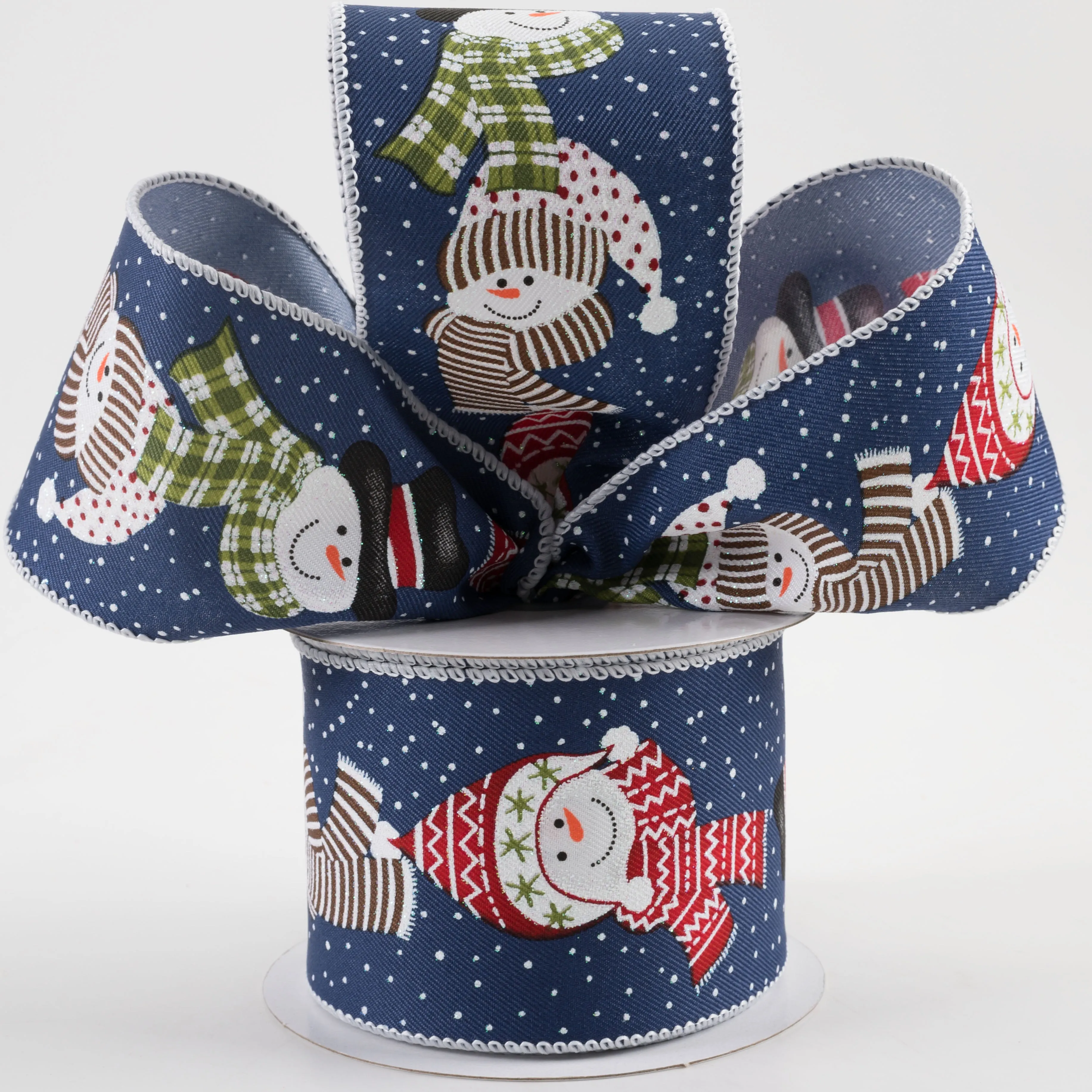 2.5" Snowmen in Scarves Ribbon: Navy (10 Yards)