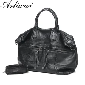 Arliwwi Large Capacity Female 100% Real Leather Tote Handbags Soft Genuine Cow Leather Big Messenger Bags For Women New GS04