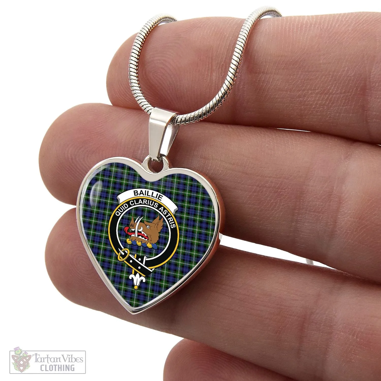 Baillie (Bailey) Tartan Heart Necklace with Family Crest