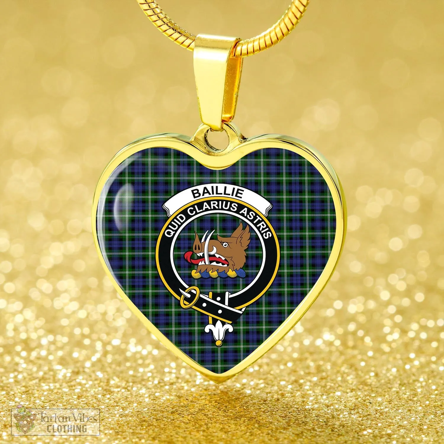 Baillie (Bailey) Tartan Heart Necklace with Family Crest