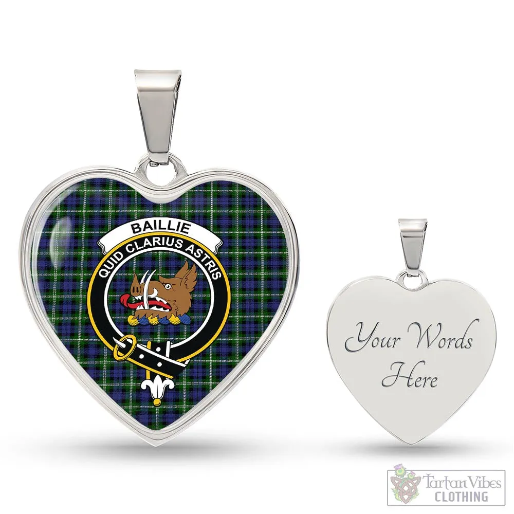 Baillie (Bailey) Tartan Heart Necklace with Family Crest