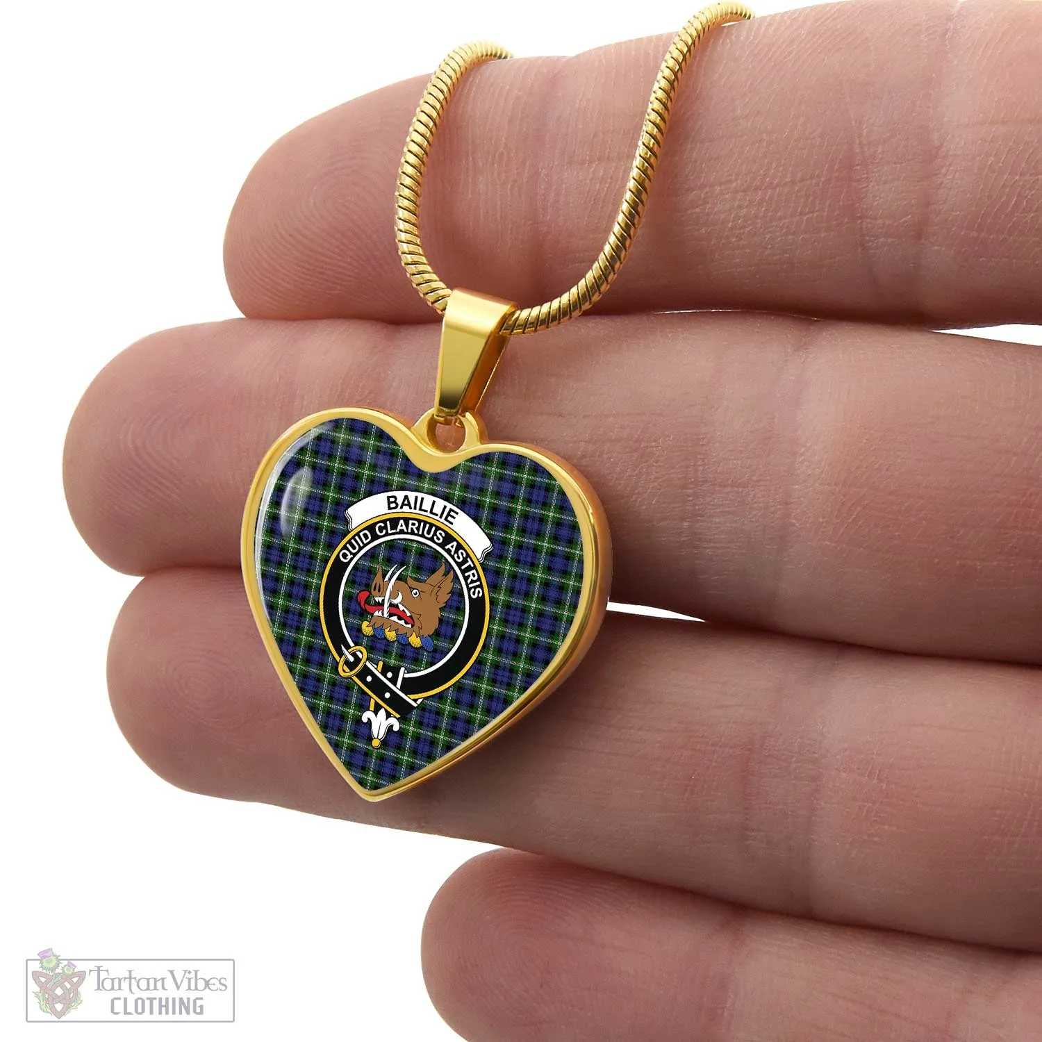 Baillie (Bailey) Tartan Heart Necklace with Family Crest