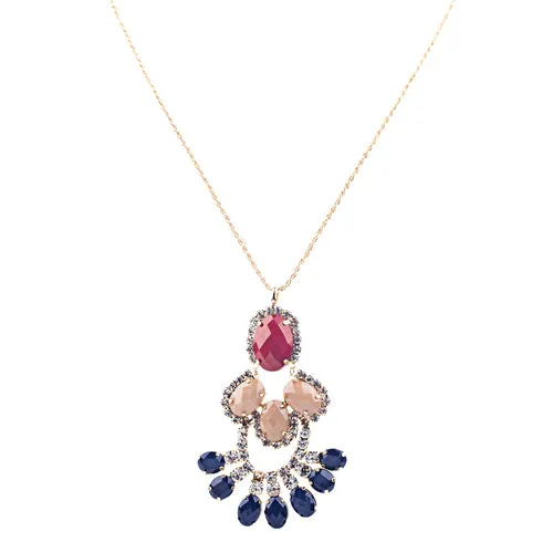 Beautiful Formica Crystal Pendant Statement Jewelry Fashion Necklace Gold Red