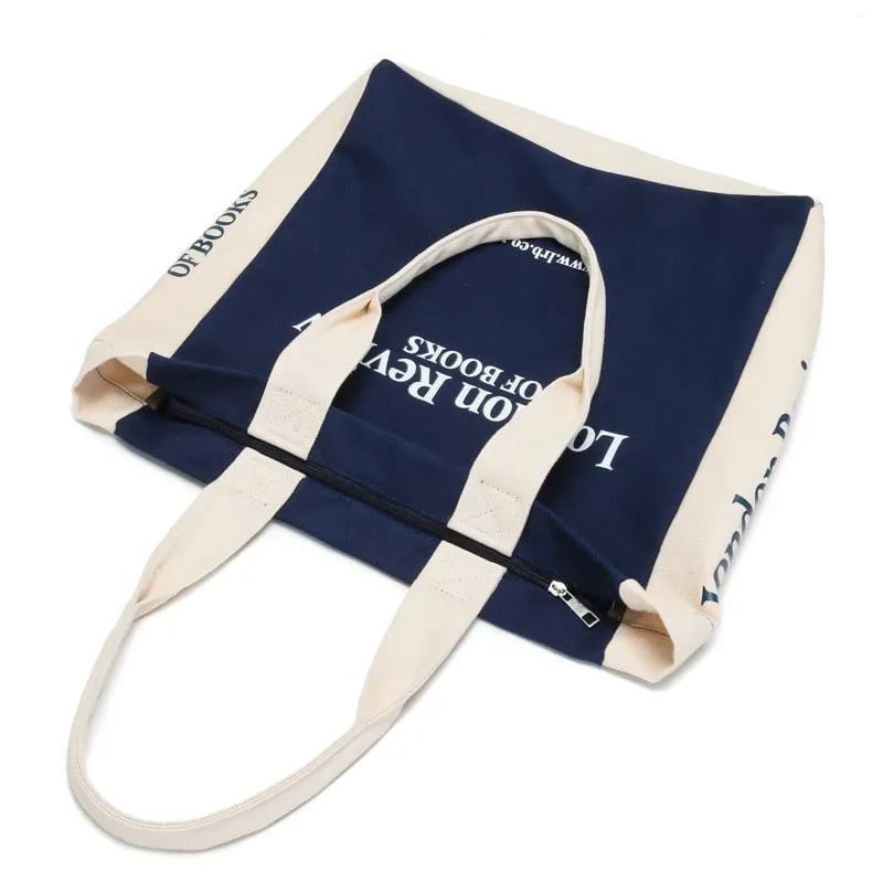 Christmas Gift 2021 New Women Canvas Bag Large Capacity Shopping Books Bags Cotton Shoulder Bags London Letters Print Handbag Tote For Girls