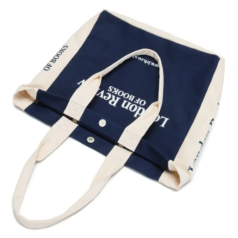 Christmas Gift 2021 New Women Canvas Bag Large Capacity Shopping Books Bags Cotton Shoulder Bags London Letters Print Handbag Tote For Girls
