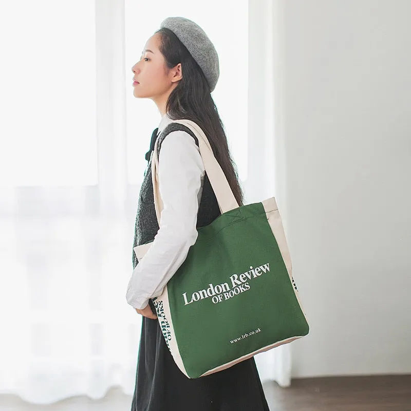 Christmas Gift 2021 New Women Canvas Bag Large Capacity Shopping Books Bags Cotton Shoulder Bags London Letters Print Handbag Tote For Girls