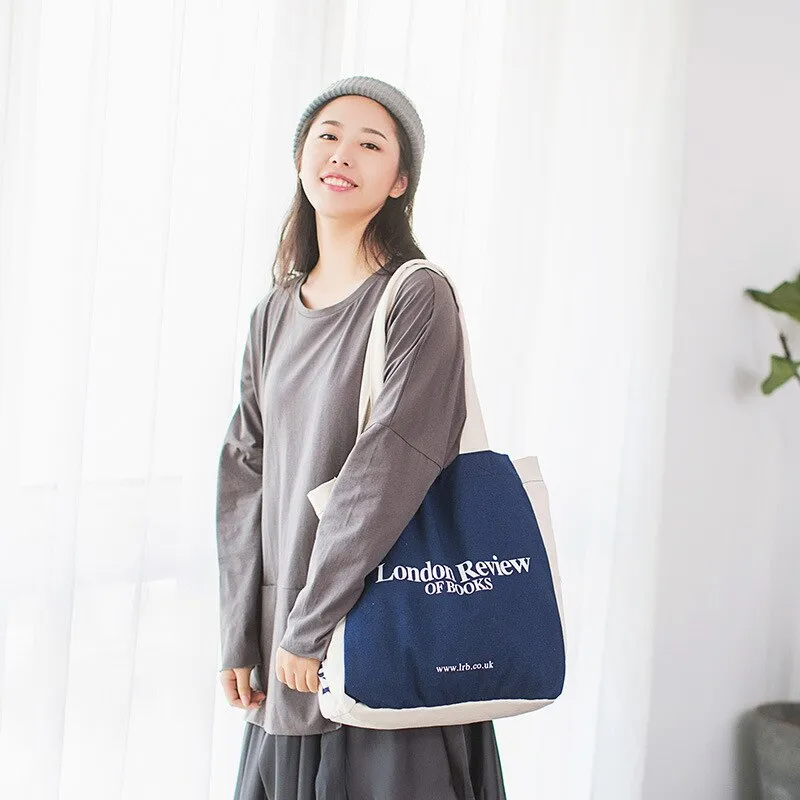 Christmas Gift 2021 New Women Canvas Bag Large Capacity Shopping Books Bags Cotton Shoulder Bags London Letters Print Handbag Tote For Girls