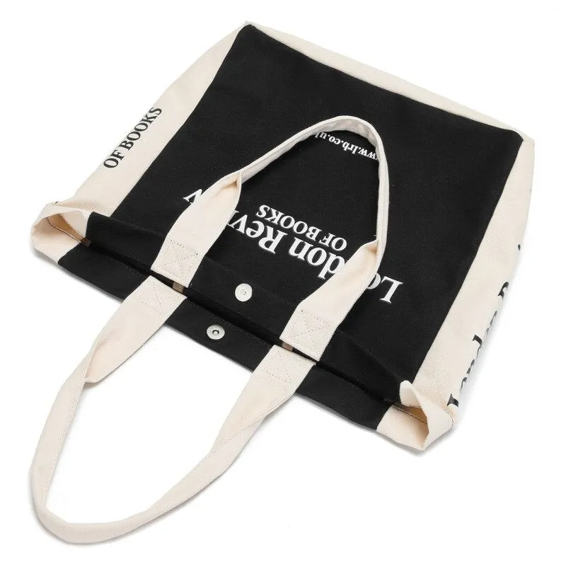 Christmas Gift 2021 New Women Canvas Bag Large Capacity Shopping Books Bags Cotton Shoulder Bags London Letters Print Handbag Tote For Girls