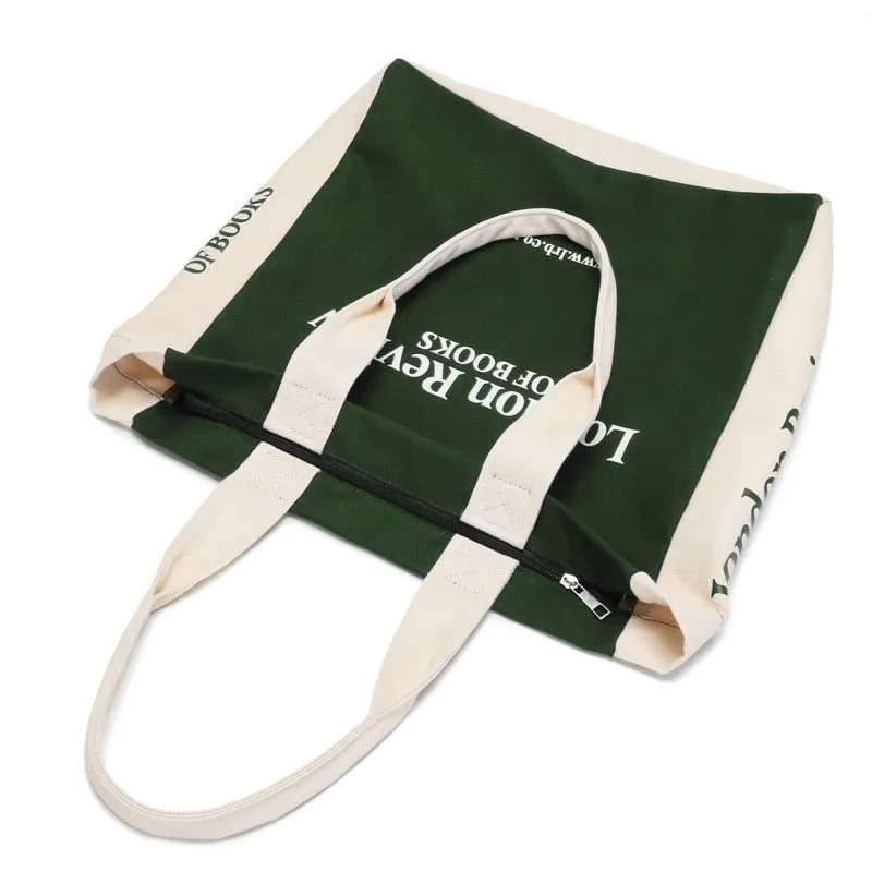 Christmas Gift 2021 New Women Canvas Bag Large Capacity Shopping Books Bags Cotton Shoulder Bags London Letters Print Handbag Tote For Girls