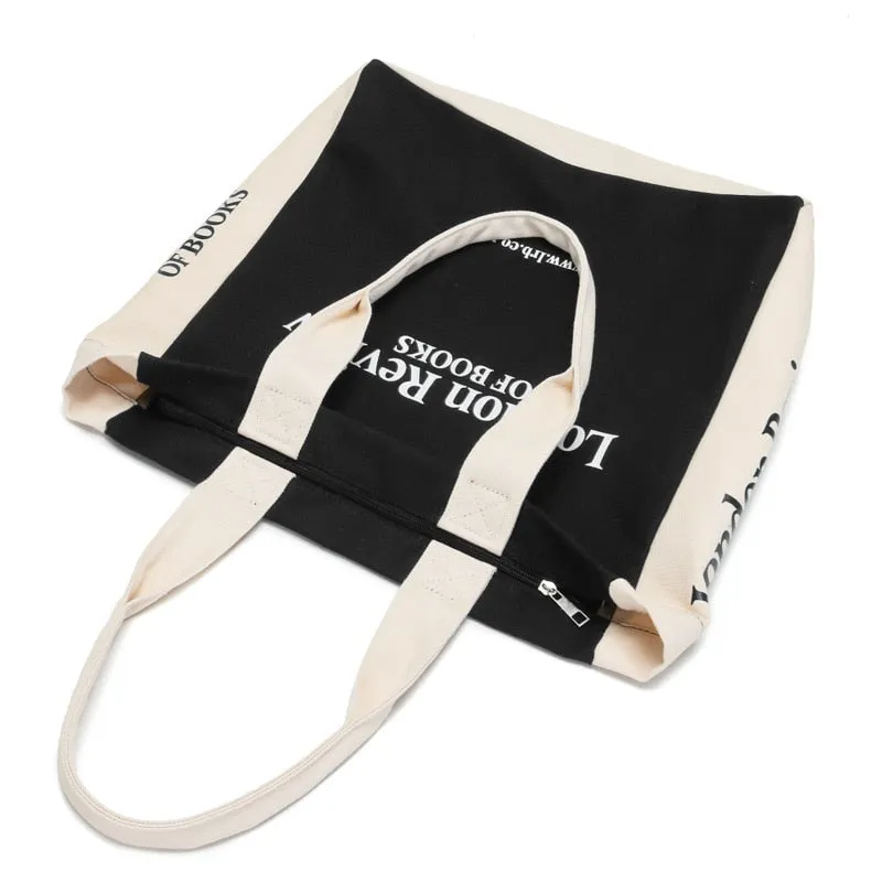 Christmas Gift 2021 New Women Canvas Bag Large Capacity Shopping Books Bags Cotton Shoulder Bags London Letters Print Handbag Tote For Girls