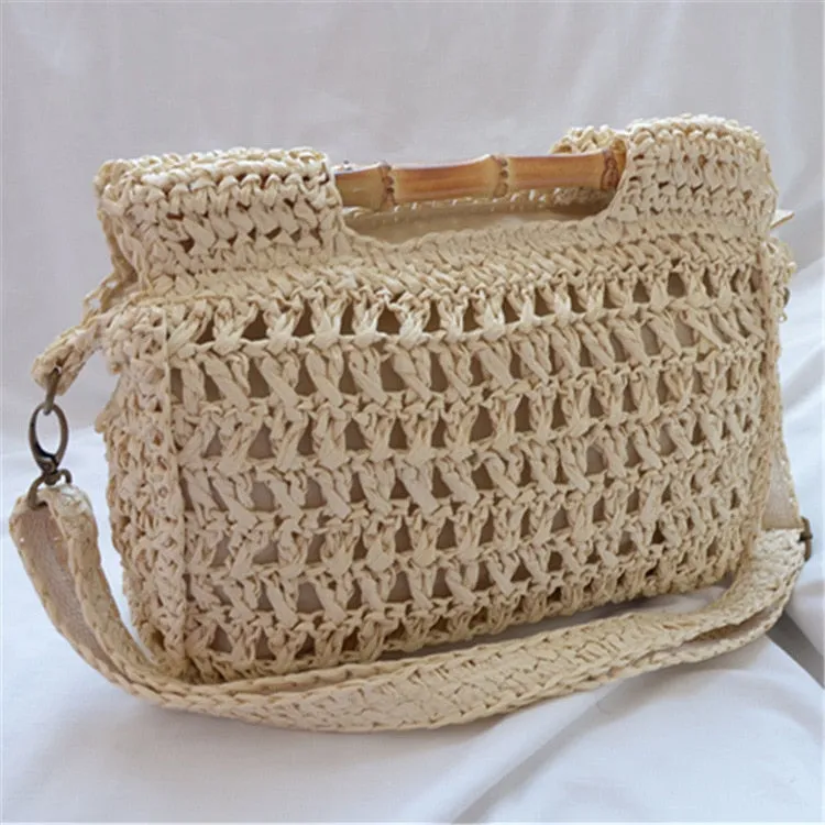 Christmas Gift fashion bamboo handle straw bags designer women handbags luxury wicker woven shoulder bags summer beach rattan purses large tote
