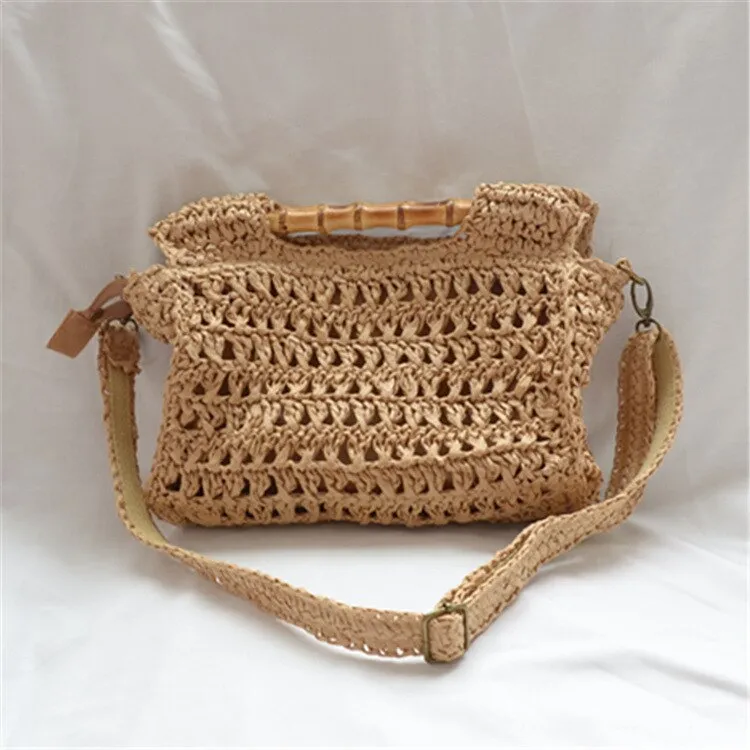 Christmas Gift fashion bamboo handle straw bags designer women handbags luxury wicker woven shoulder bags summer beach rattan purses large tote
