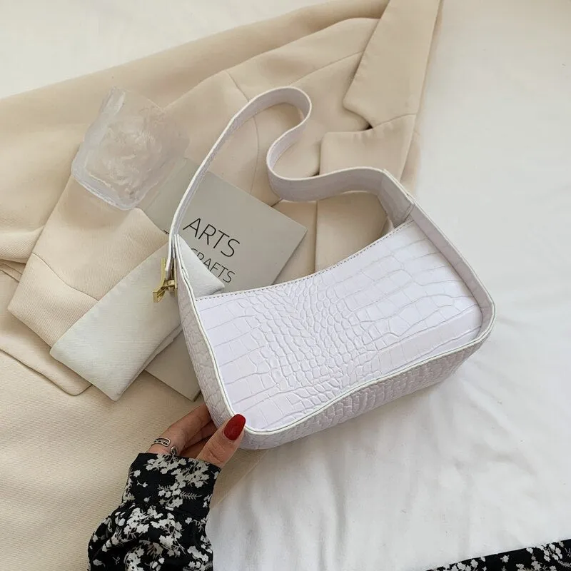 Crocodile Pattern Gradient PU Leather Small Underarm Baguette Bags Shoulder Phone Purse and Handbags for Ladies Luxury Designer