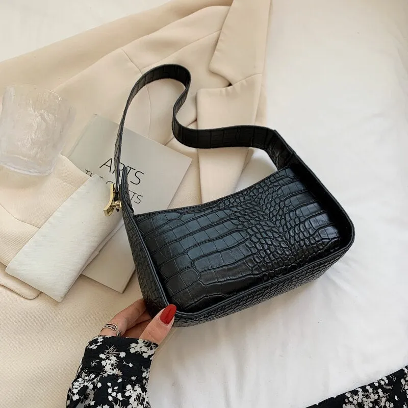 Crocodile Pattern Gradient PU Leather Small Underarm Baguette Bags Shoulder Phone Purse and Handbags for Ladies Luxury Designer