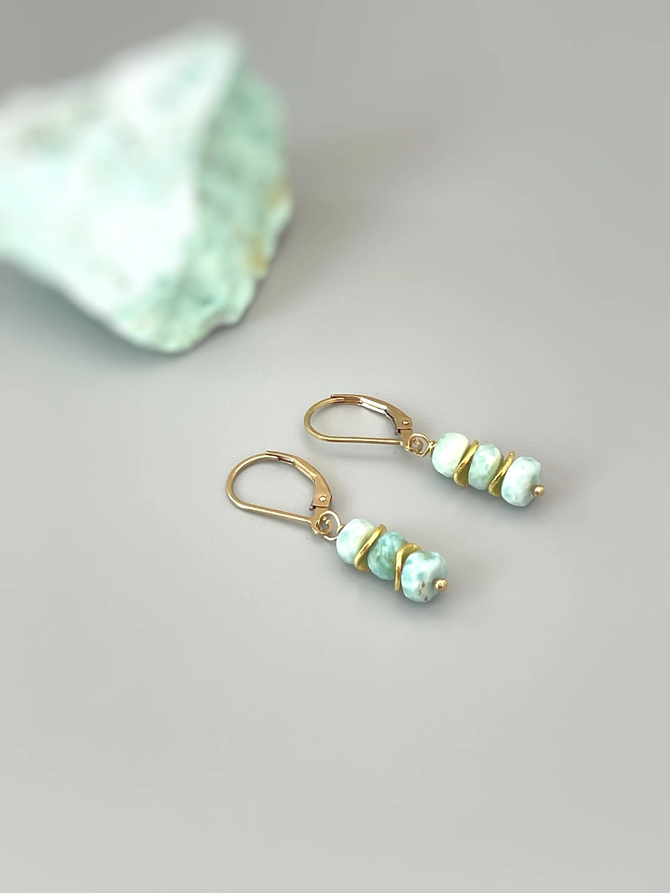 Dainty Larimar Earrings, Gold, Sterling Silver, Rose Gold