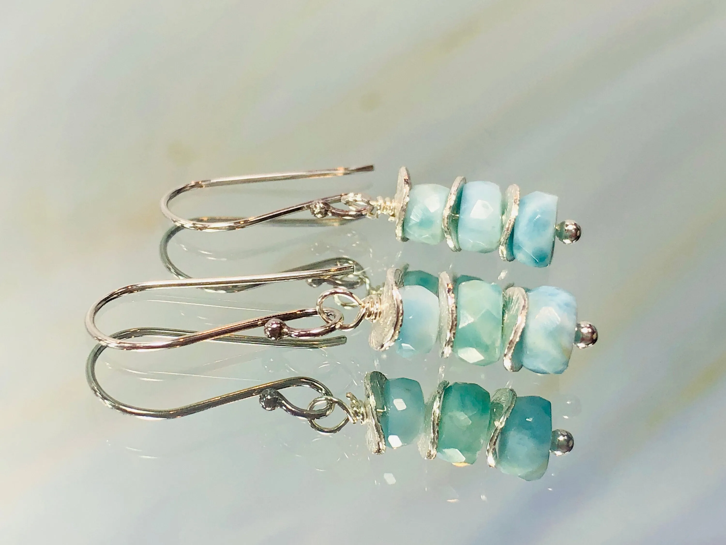 Dainty Larimar Earrings, Gold, Sterling Silver, Rose Gold