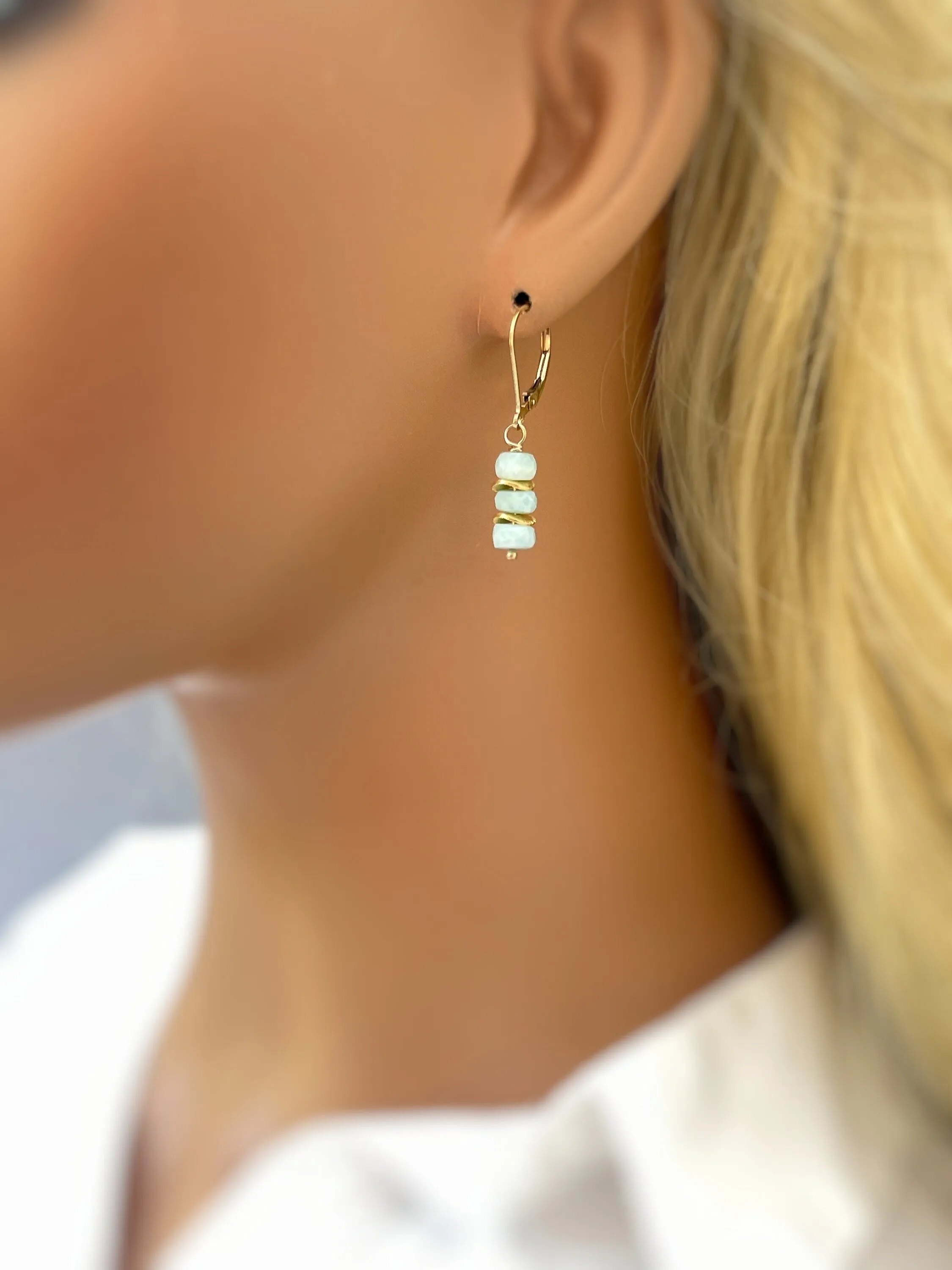 Dainty Larimar Earrings, Gold, Sterling Silver, Rose Gold