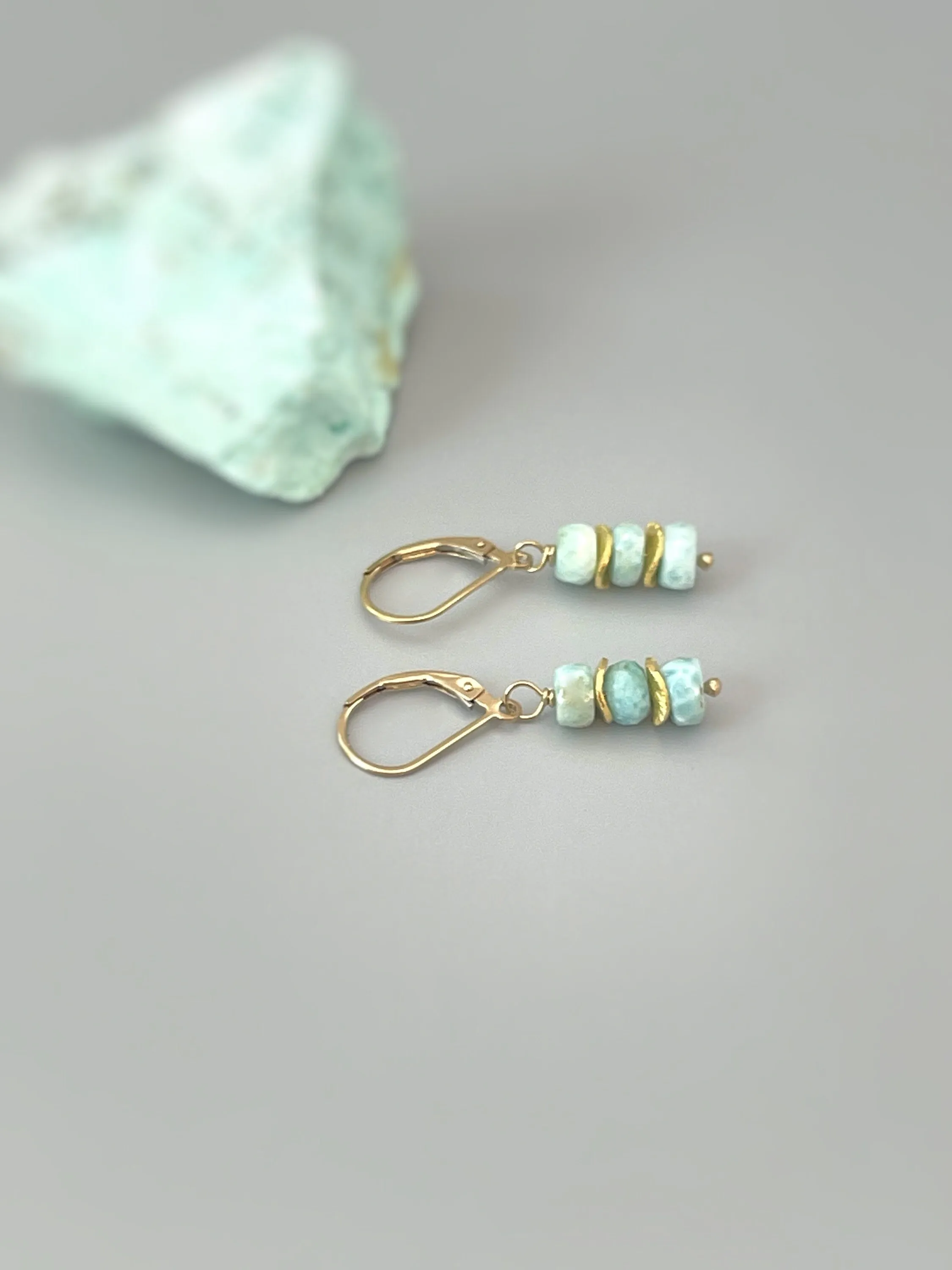 Dainty Larimar Earrings, Gold, Sterling Silver, Rose Gold