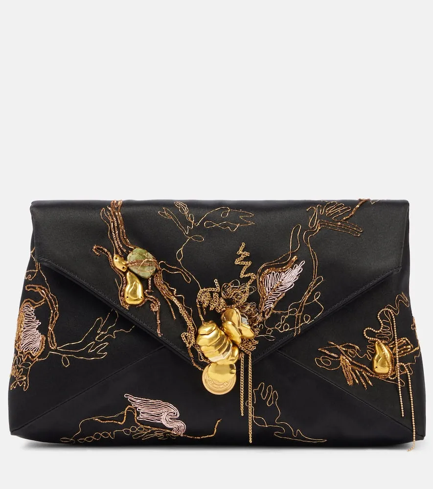 Dries Van Noten Embroidered satin shoulder bag