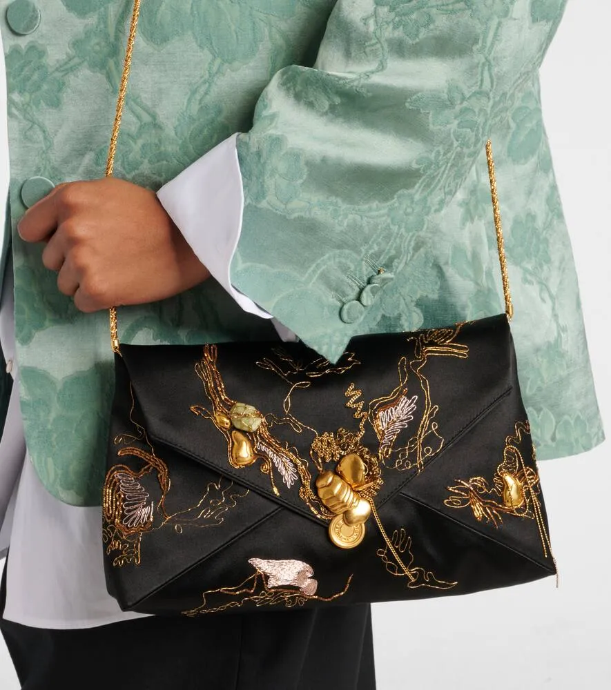 Dries Van Noten Embroidered satin shoulder bag