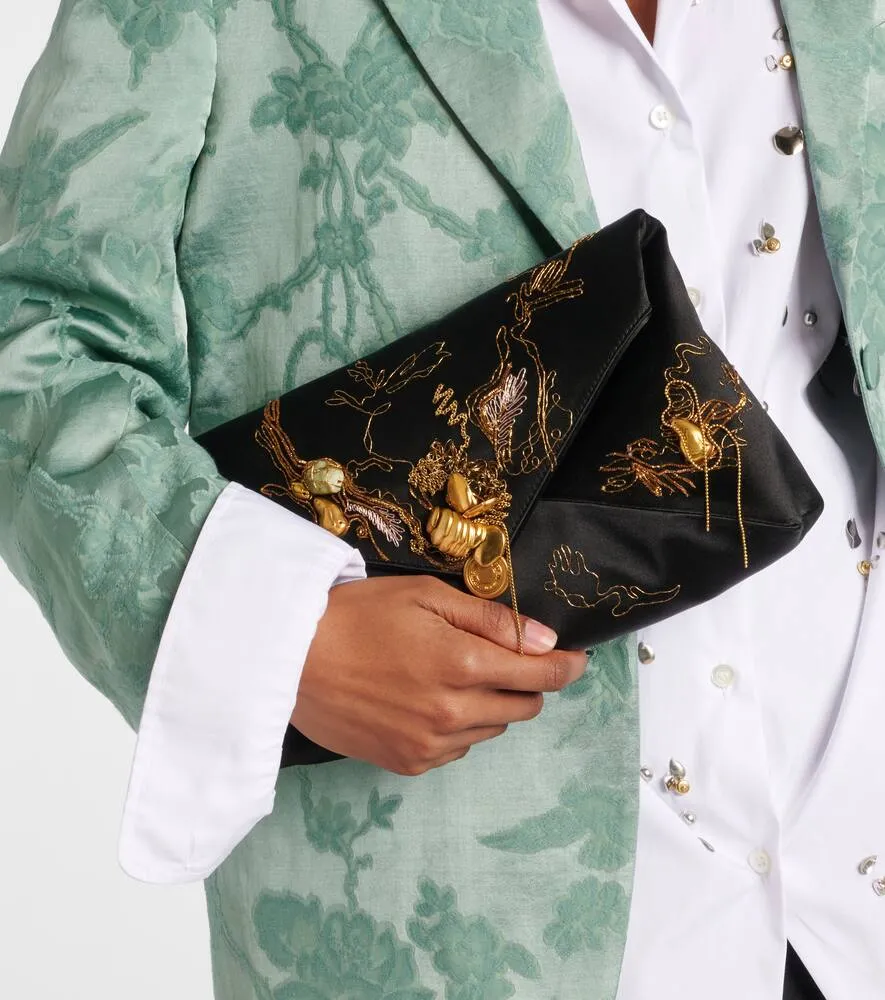 Dries Van Noten Embroidered satin shoulder bag