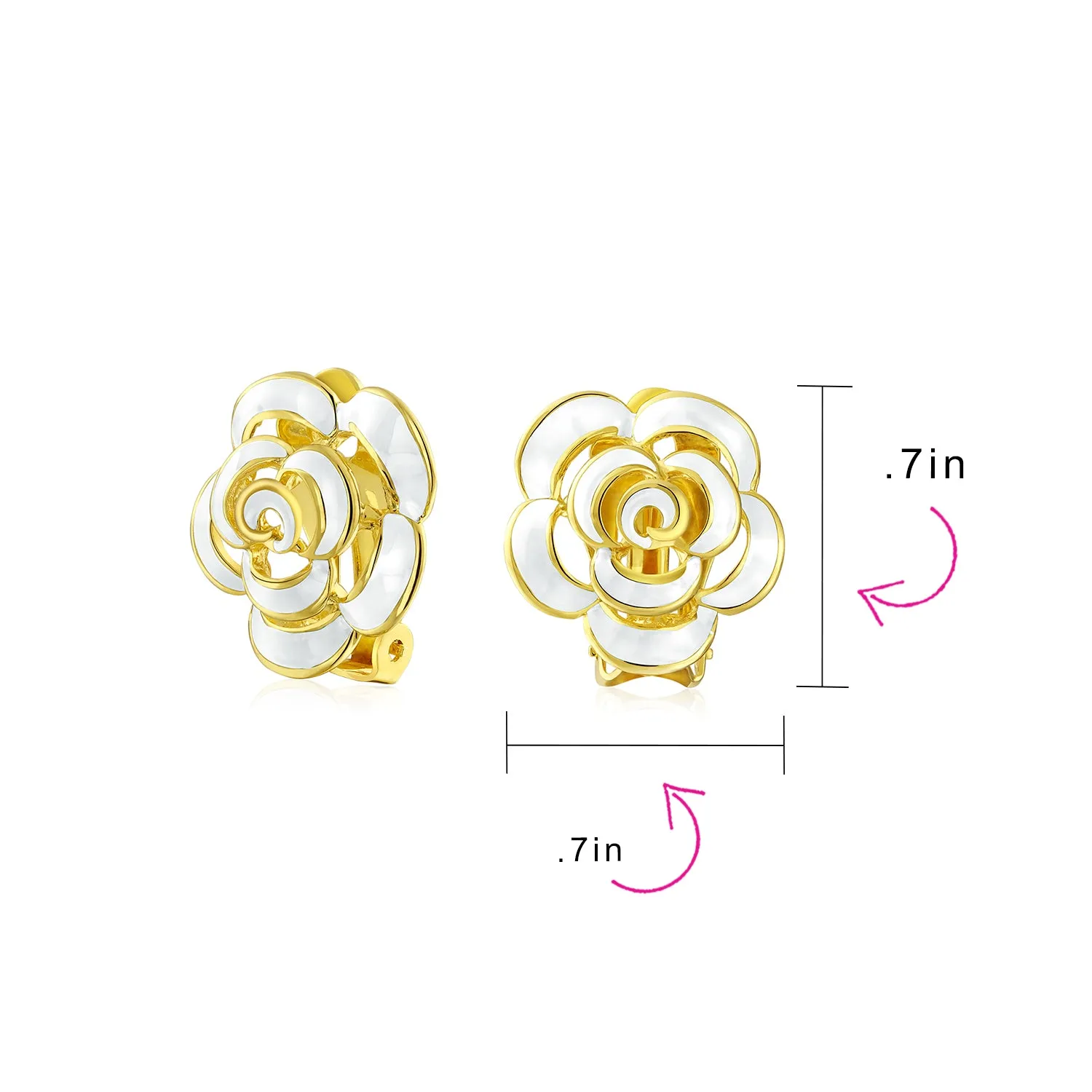 Fashion Enamel 3D Blue Rose Flower Clip-On Earrings 14K Gold Plated Turquoise