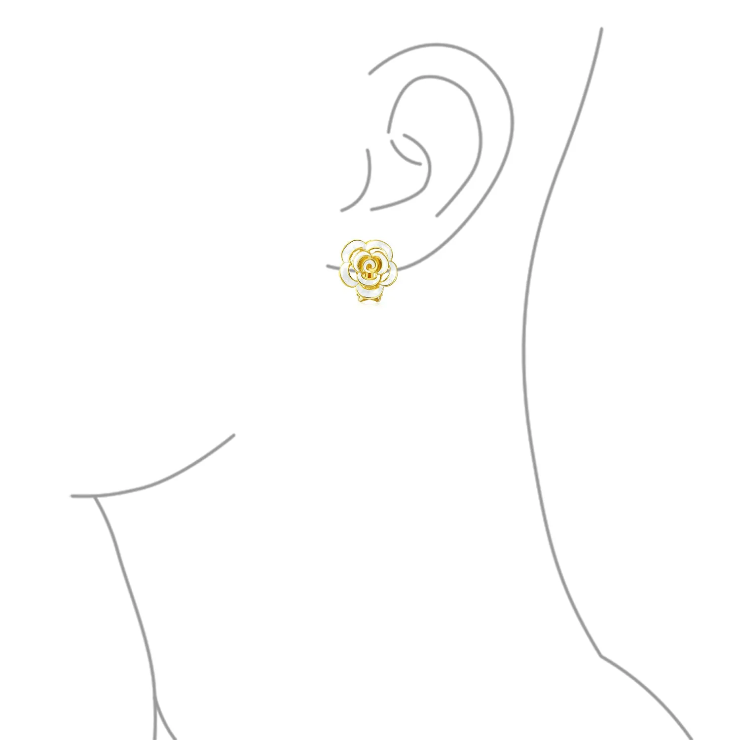 Fashion Enamel 3D Blue Rose Flower Clip-On Earrings 14K Gold Plated Turquoise