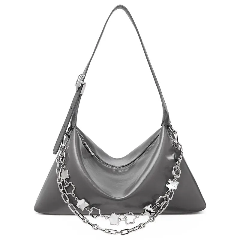 FOXER 2021 New Fashion Lady Split Leather Shoulder Bag Simple Casual Niche Light Luxury Hobo Bag Two Straps Underarm Woman Bag