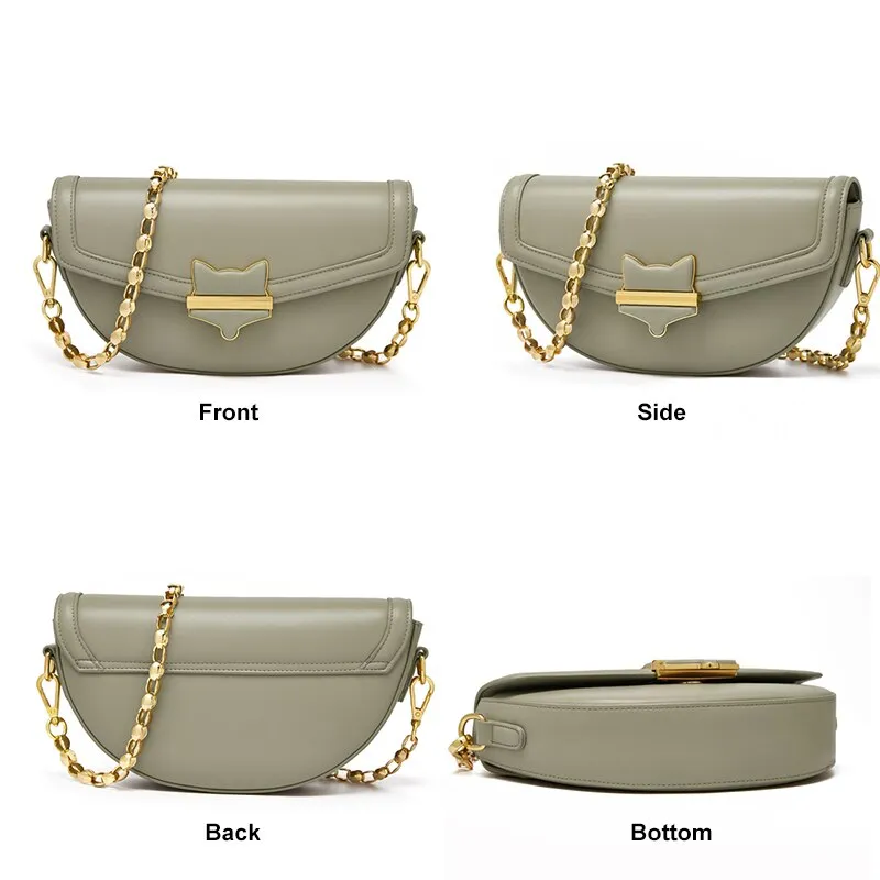 FOXER Fashion Lady Split Leather Chain Shoulder Bag Retro Niche Luxury Hobo Bag High-Quality Small Handbag Underarm Woman Bag