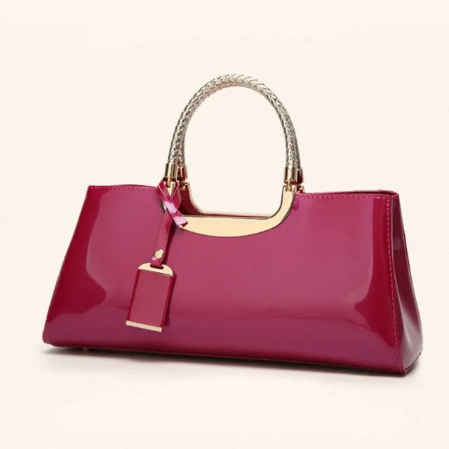 Glossy PU Leather Tote Handbag