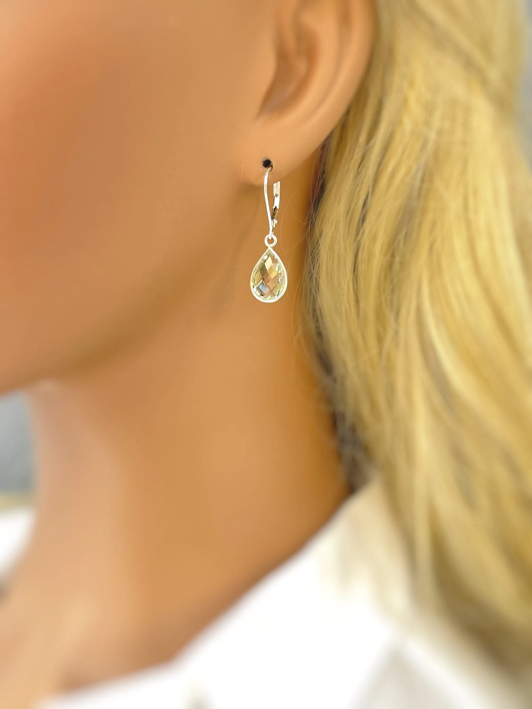 Green Amethyst Bezel Set Earrings Dangle Sterling Silver