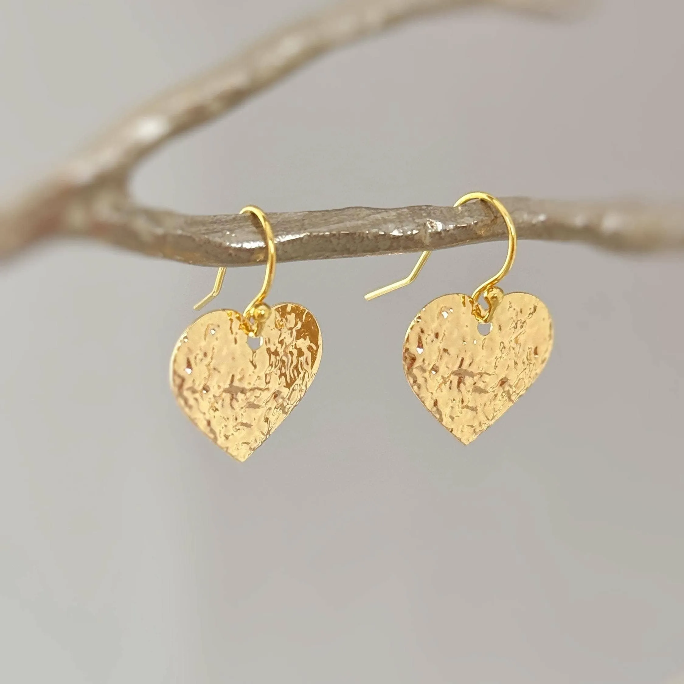 Heart Earrings Gold dangle sparkly boho handmade heart jewelry