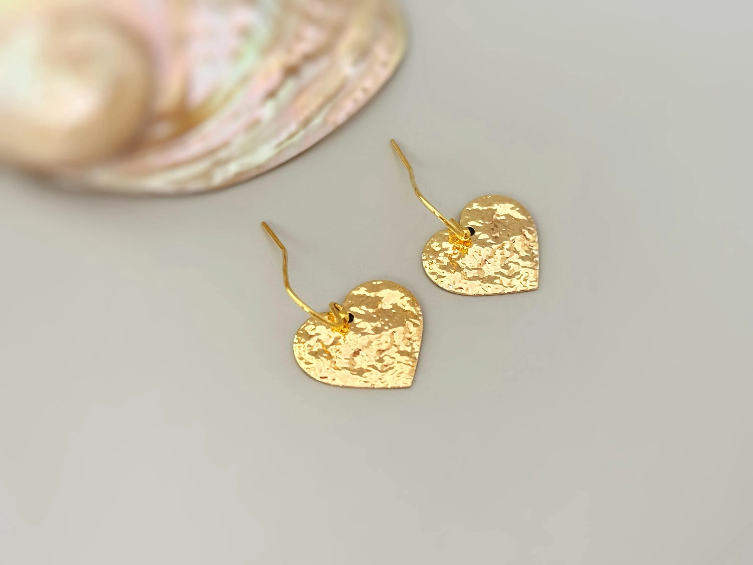 Heart Earrings Gold dangle sparkly boho handmade heart jewelry