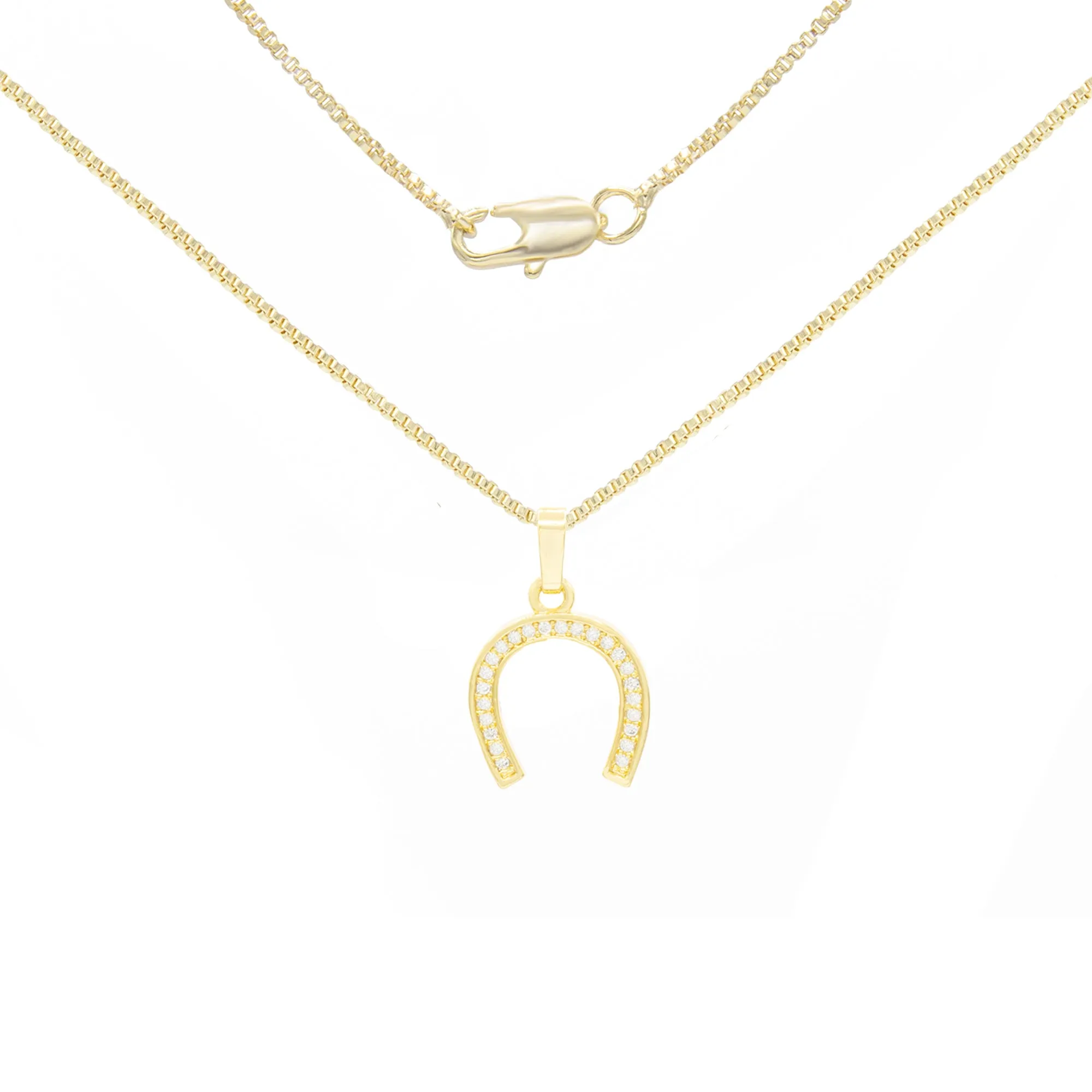 Horseshoe Cubic Zirconia Pendant With 14K Gold Filled Necklace Set