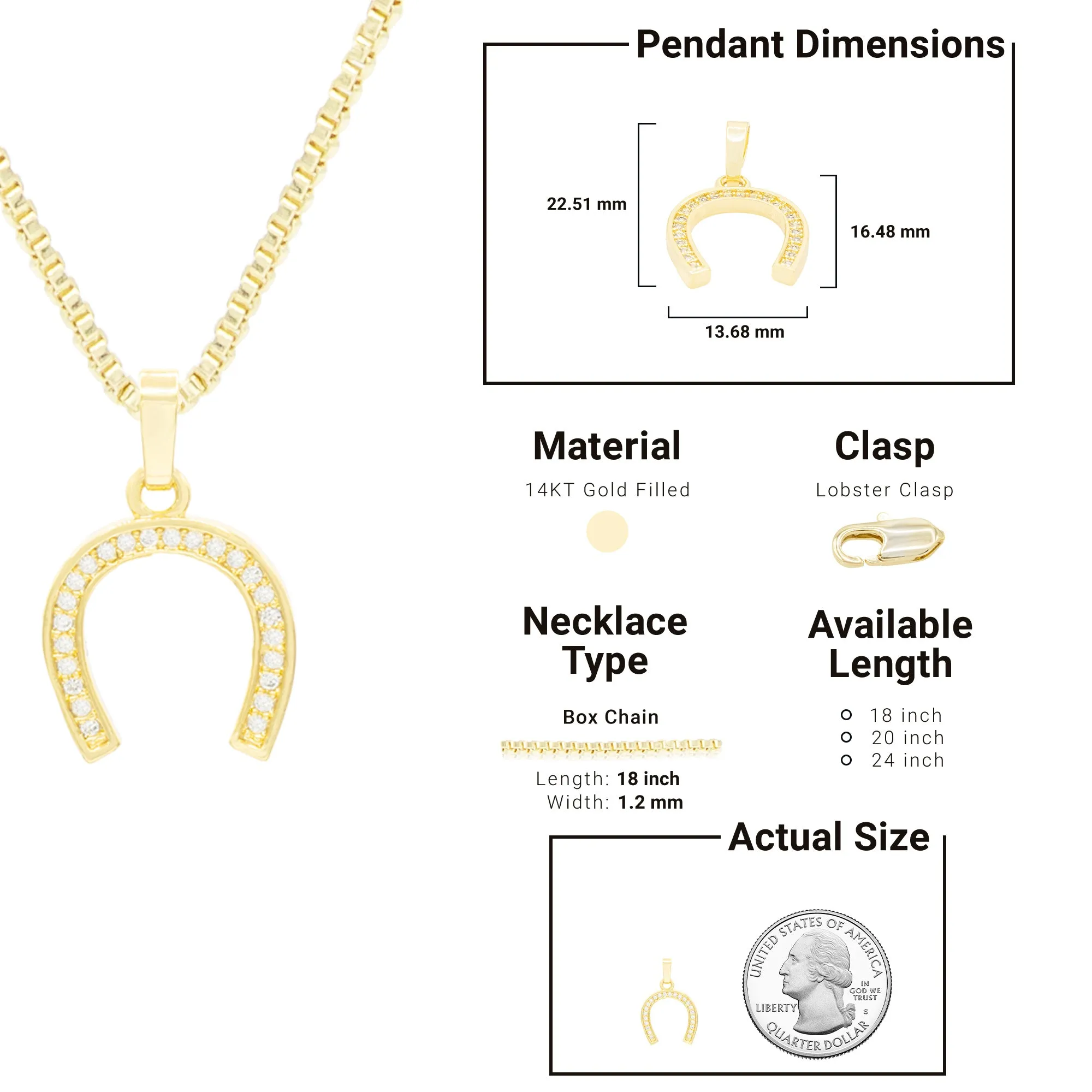 Horseshoe Cubic Zirconia Pendant With 14K Gold Filled Necklace Set