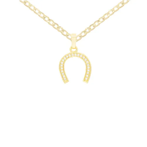Horseshoe Cubic Zirconia Pendant With 14K Gold Filled Necklace Set