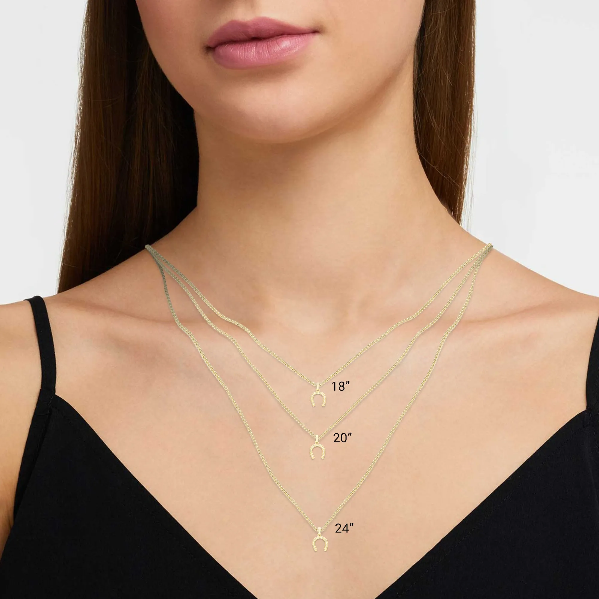Horseshoe Cubic Zirconia Pendant With 14K Gold Filled Necklace Set