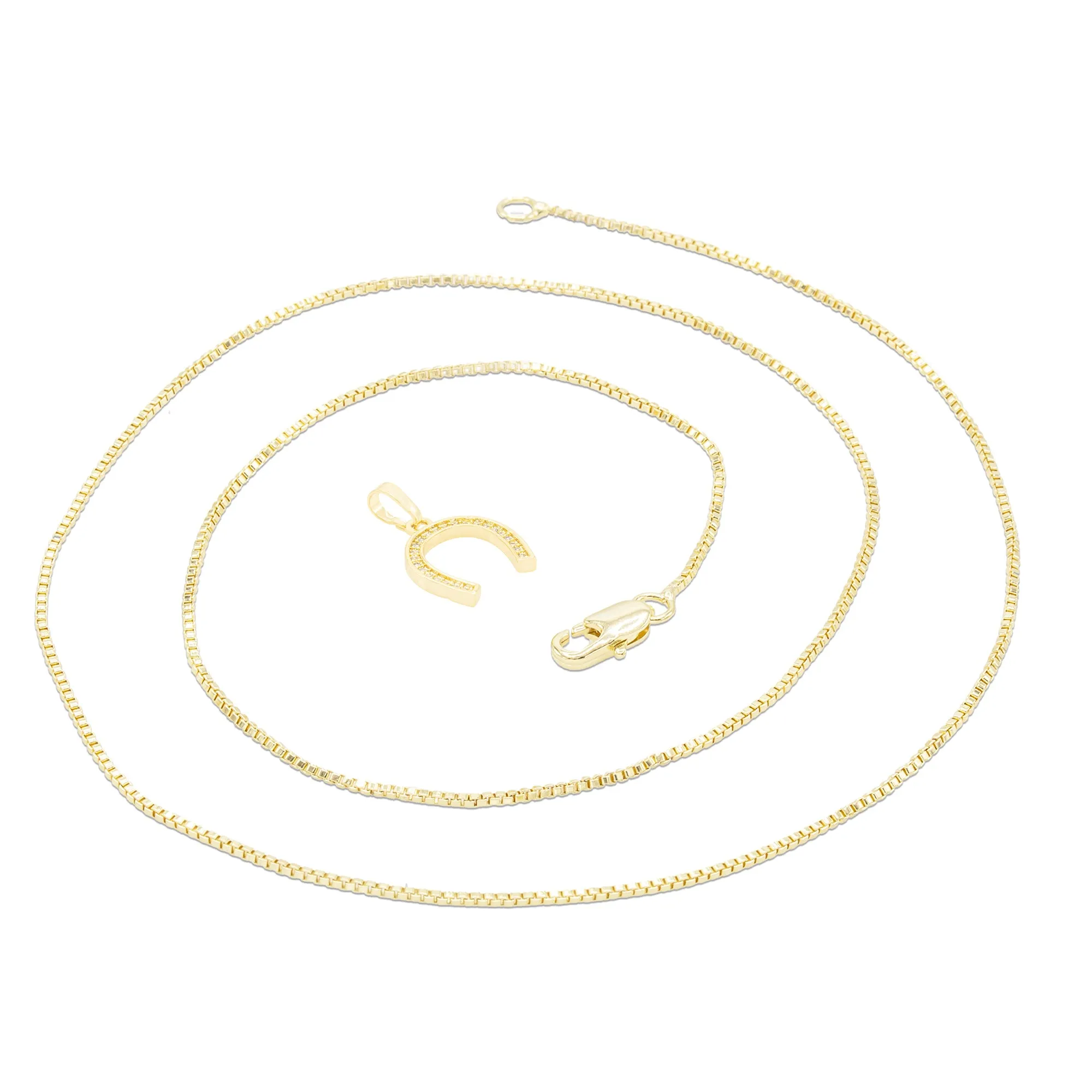 Horseshoe Cubic Zirconia Pendant With 14K Gold Filled Necklace Set
