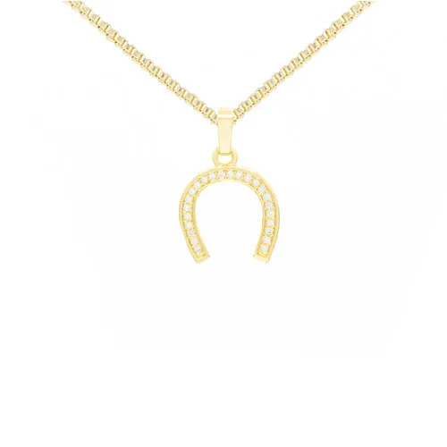 Horseshoe Cubic Zirconia Pendant With 14K Gold Filled Necklace Set