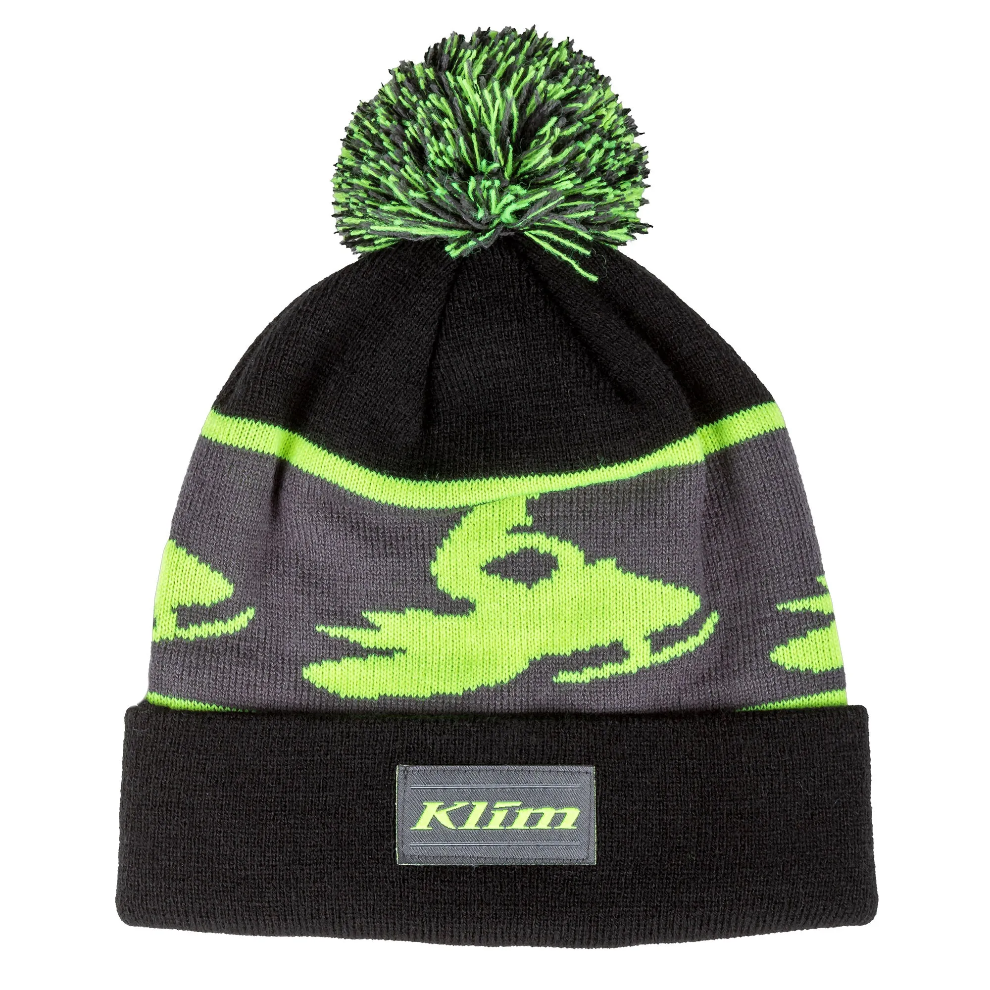 Klim  Bomber Beanie Traditional Cuff Style Poofy Topper Micro-Injected Logo - One Size