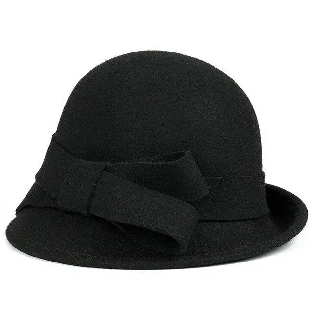Lady Wide Brim Wool Felt Bowknot Hats