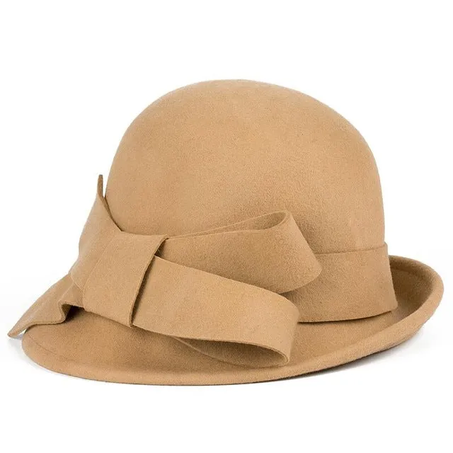Lady Wide Brim Wool Felt Bowknot Hats