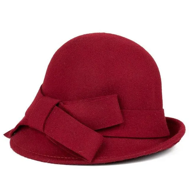 Lady Wide Brim Wool Felt Bowknot Hats