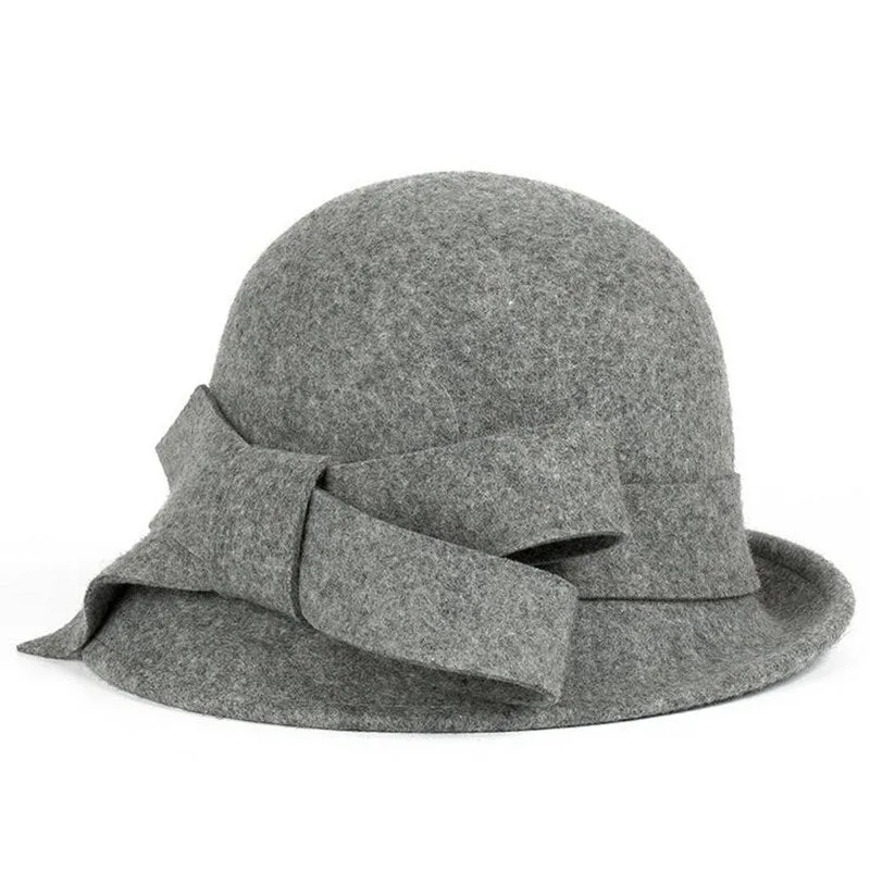 Lady Wide Brim Wool Felt Bowknot Hats