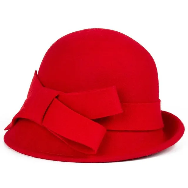 Lady Wide Brim Wool Felt Bowknot Hats